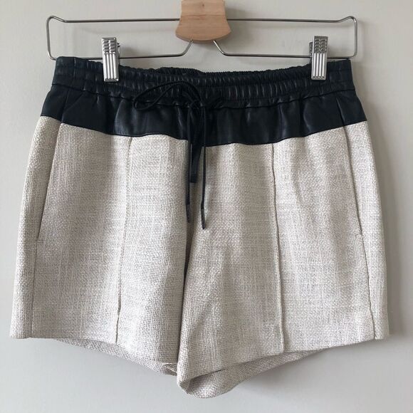 A.l.c. Leather-Trimmed Linen Coated Shorts - Picture 2 of 10